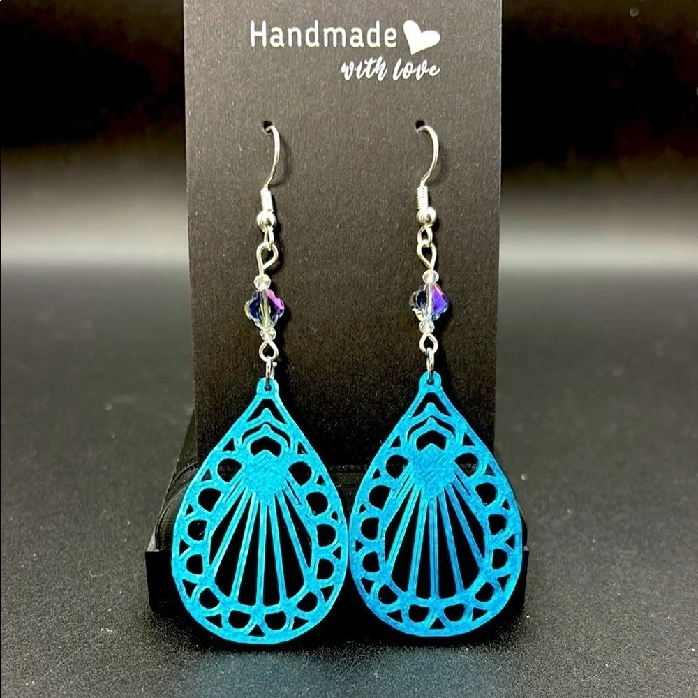 Handmade Teal Earrings with Silver Accents